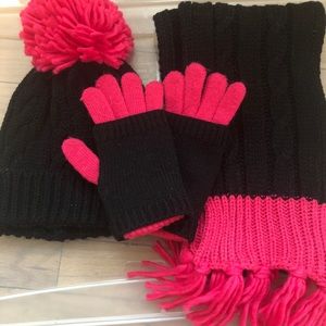Hat, gloves, and scarf matching set